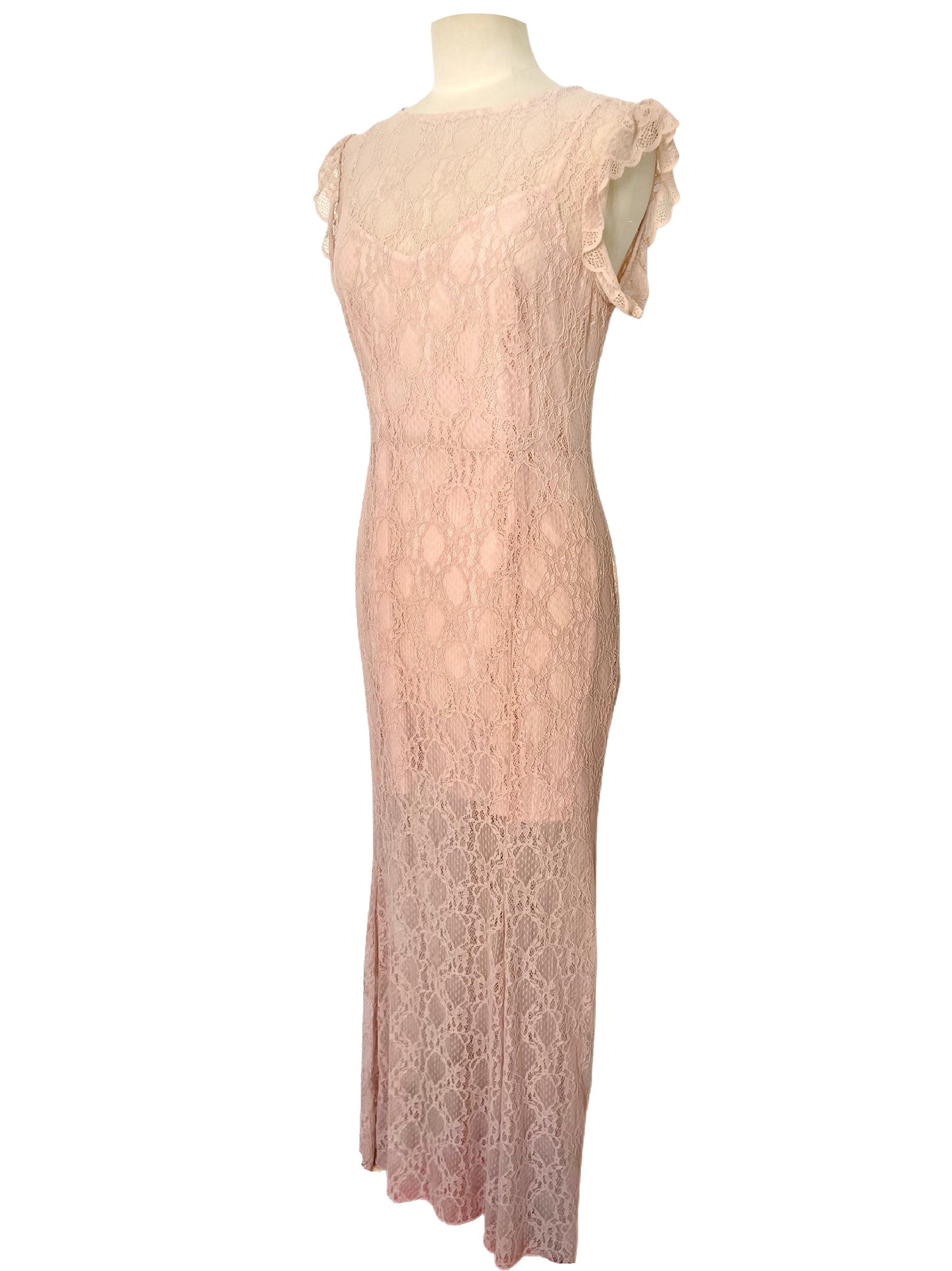 Robe de Cérémonie Longue en Dentelle Rose Pâle — 38/40 (M/L) — Style Romantique / Y2K