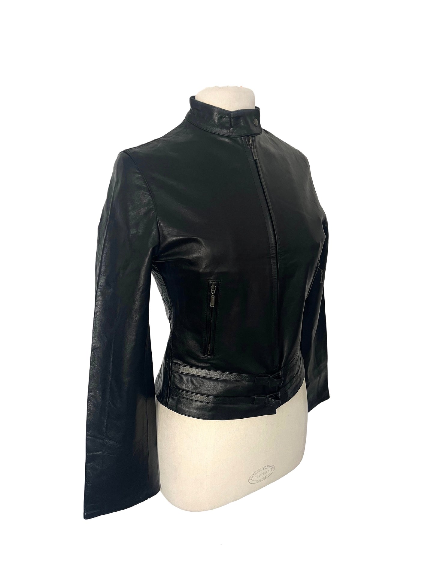 Tony – Veste vintage biker en cuir véritable noir, taille 36