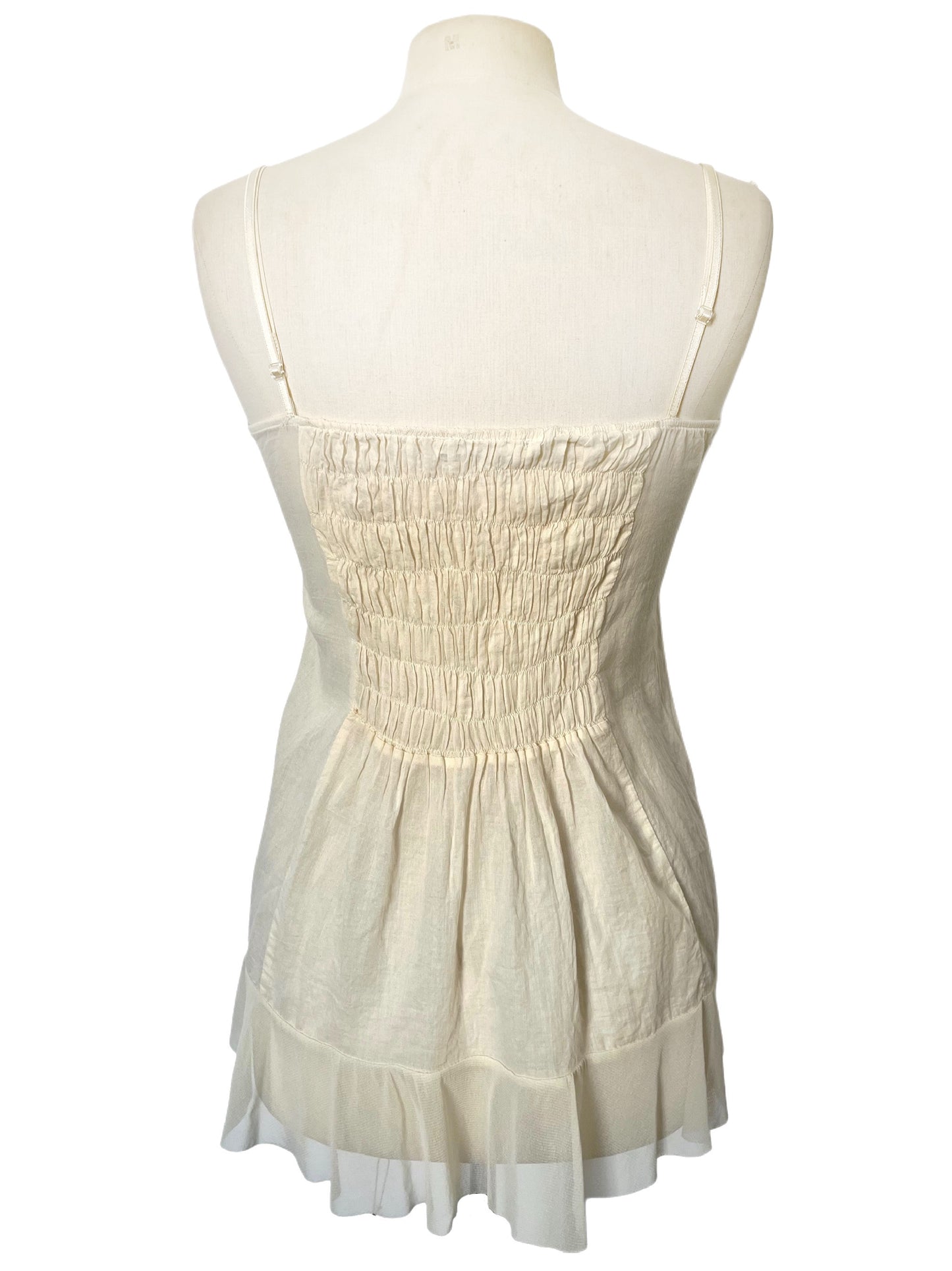 Top Nuisette Romantique Beige — 38/40 FR (M/L) — Dentelle, Coton et Mesh — Style Coquette Y2K