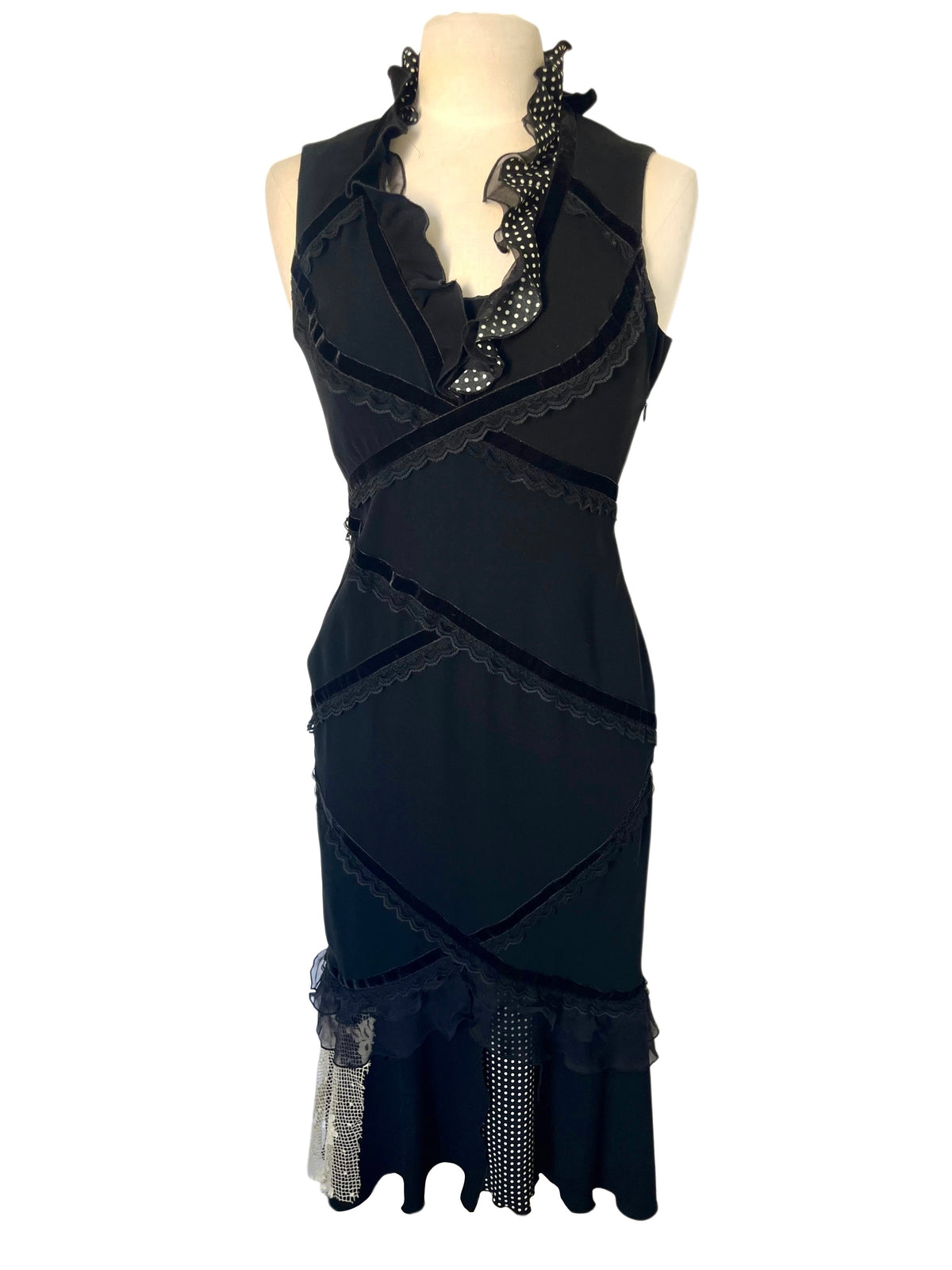Robe Midi Asymétrique Style Whimsigoth Noir & Soie à Pois — T. 36