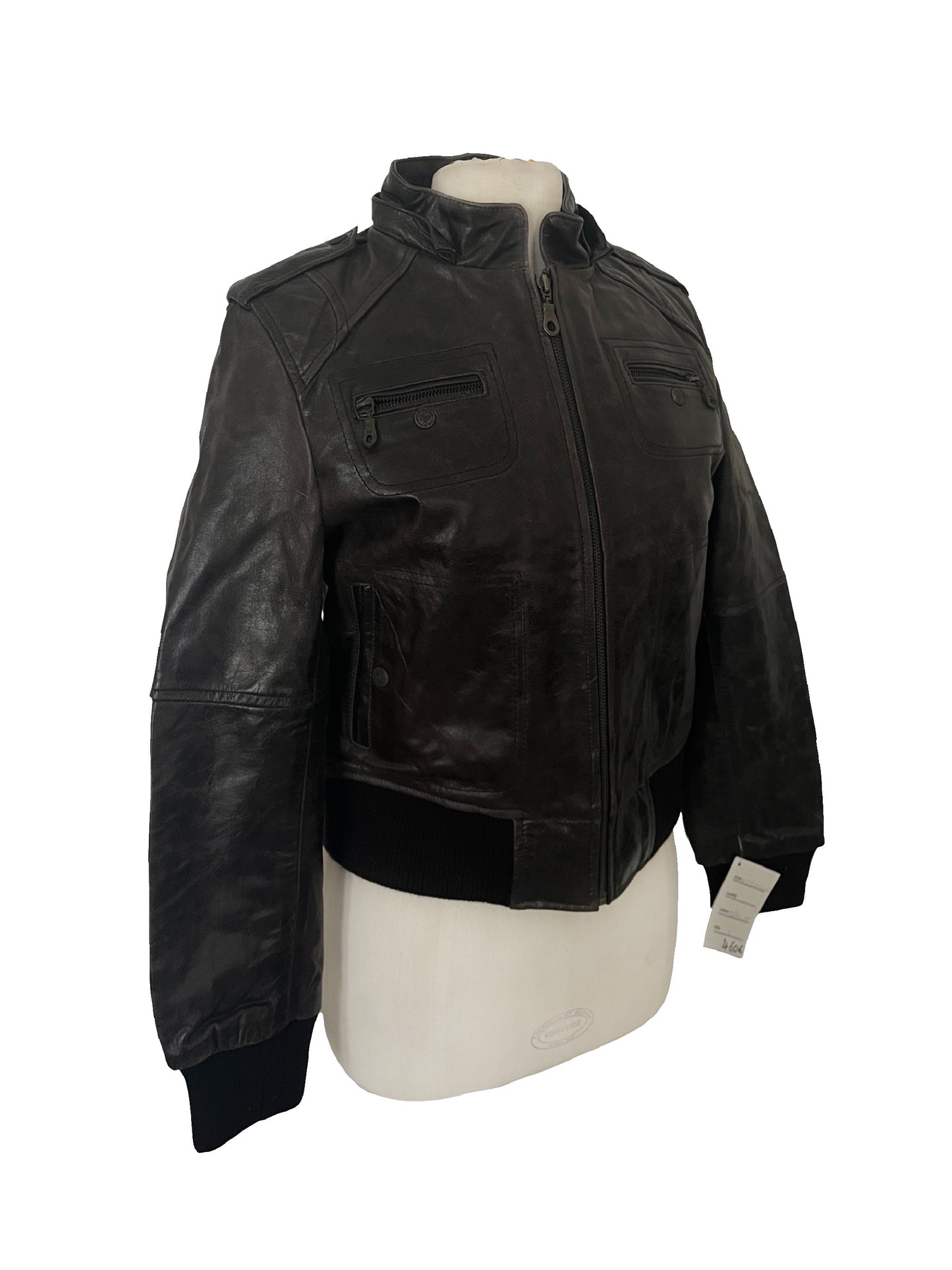 Jackie – Veste vintage en cuir véritable marron – Taille L