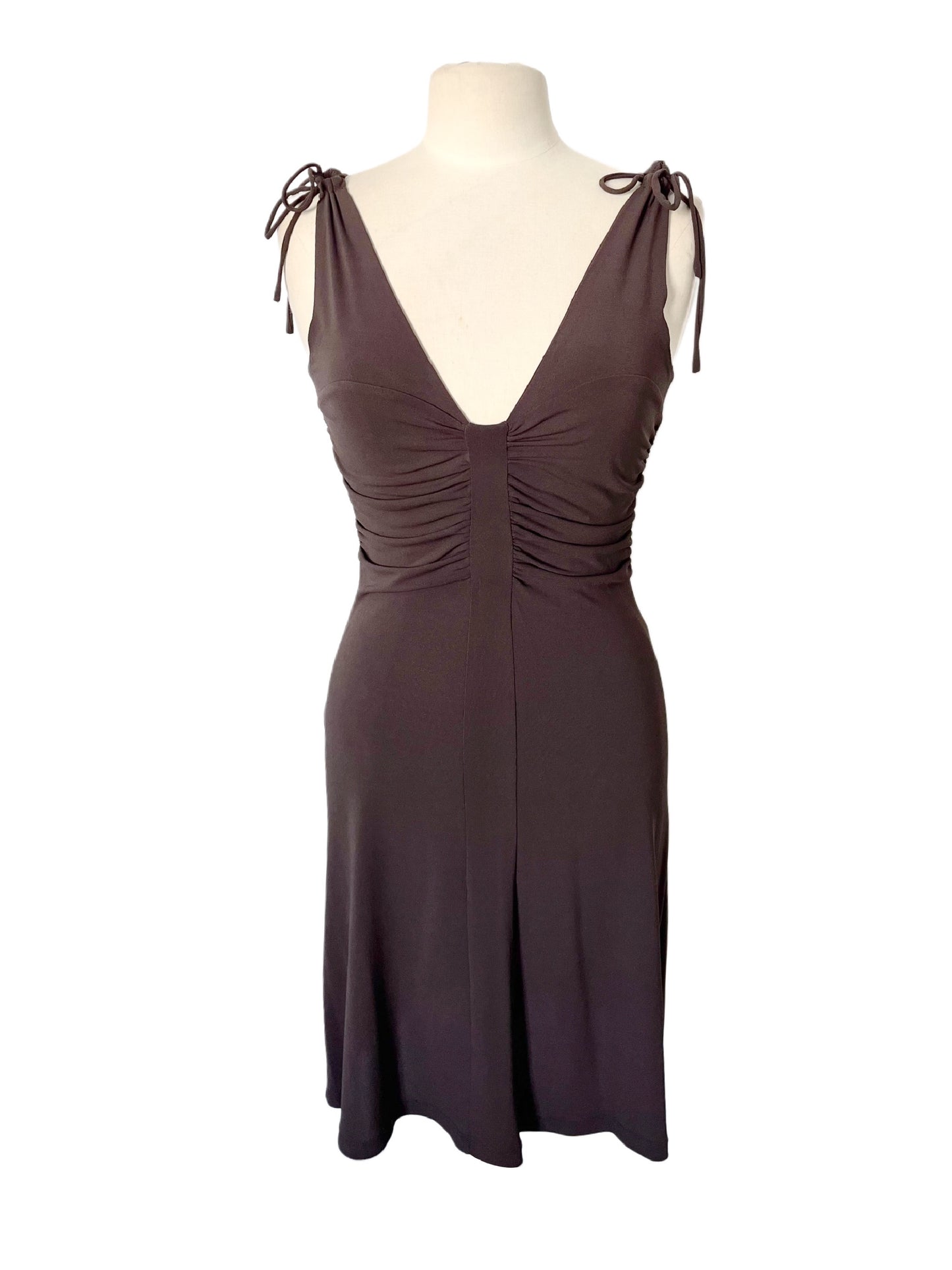 ROBE VINTAGE FRONCÉE MARRON -(MADE IN ITALY) - TAILLE 44 IT - 38/40 FR