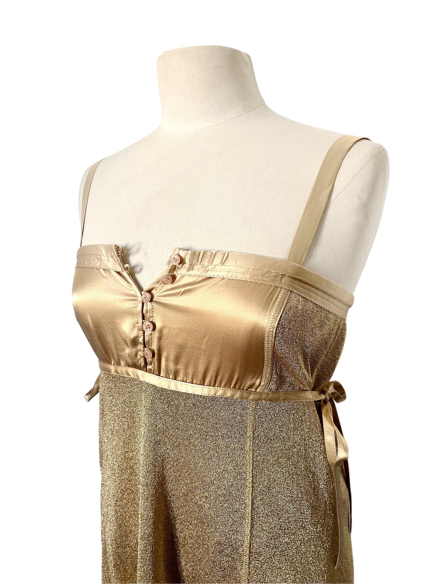Robe babydoll vintage en lurex doré & satin — (Made in Italy) — taille 36/38