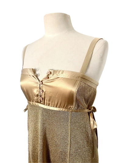 Robe babydoll vintage en lurex doré & satin — (Made in Italy) — taille 36/38