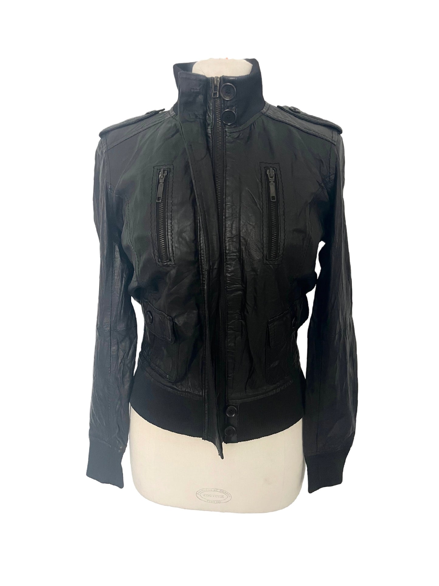 KAYLA - Blouson vintage en cuir véritable noir – Taille M