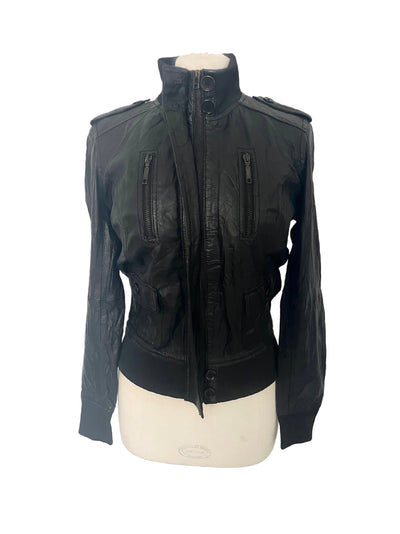 KAYLA - Blouson vintage en cuir véritable noir – Taille M