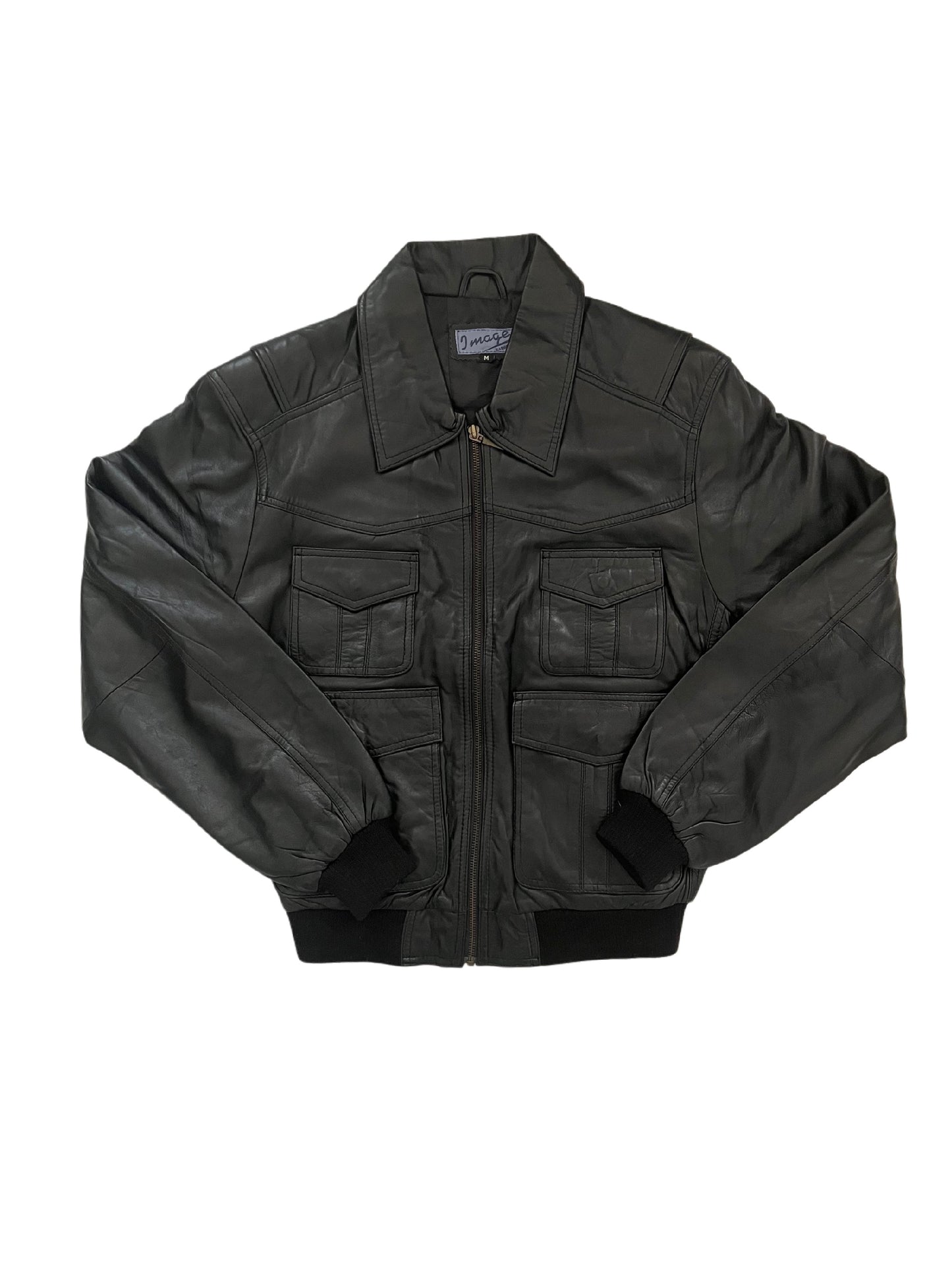 Dara – Veste bomber vintage oversize en cuir noir véritable (unisexe)