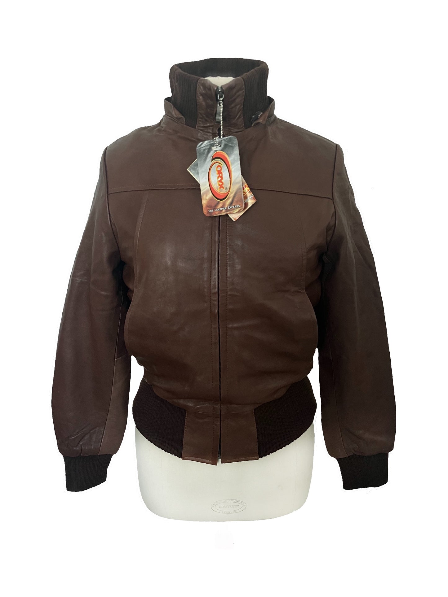 ASHTON – Blouson vintage en cuir véritable noisette – Taille L