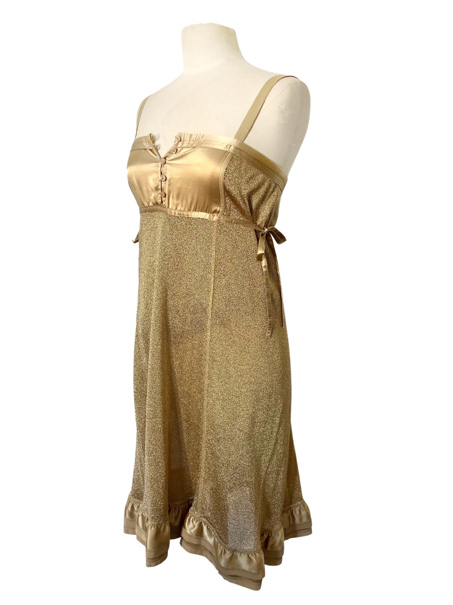 Robe babydoll vintage en lurex doré & satin — (Made in Italy) — taille 36/38