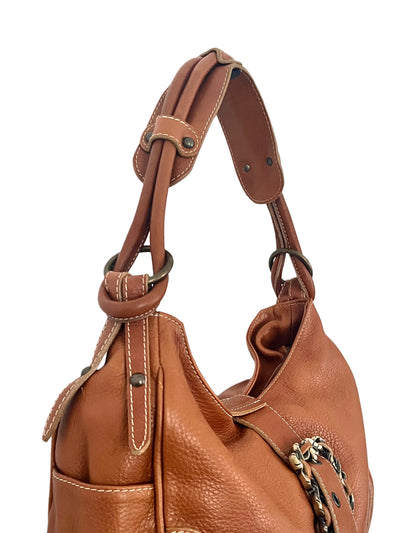 Sac Demi-Lune Vintage en Cuir Grainé Camel — (Made in Italy) — Format Medium