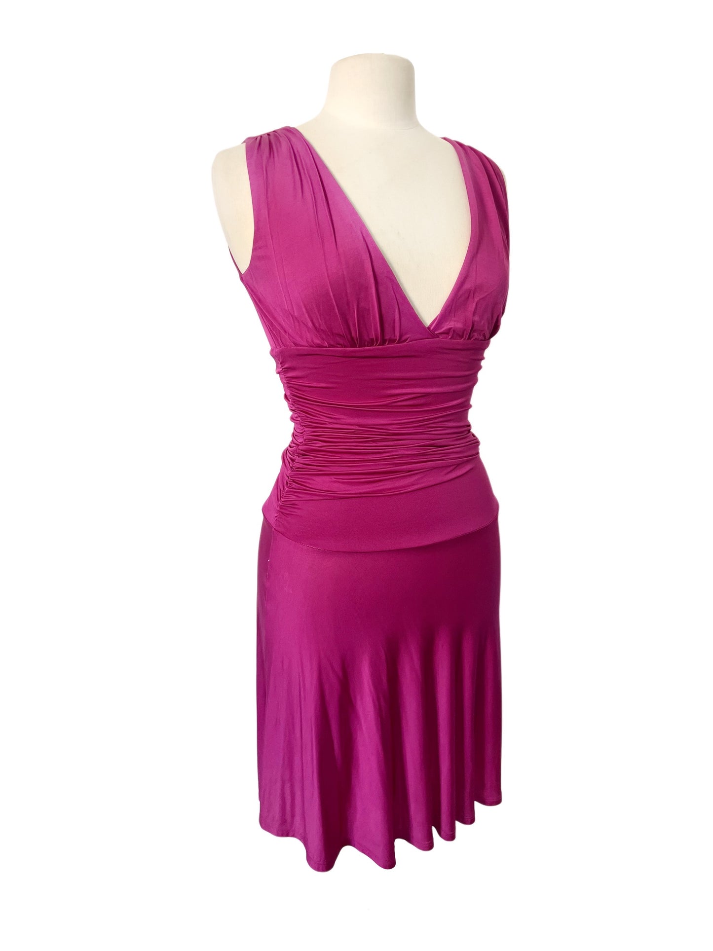 Robe Ajustée Drapée Fuchsia Sans Manches — taille 36/38 — Cocktail / Chic / Occasion