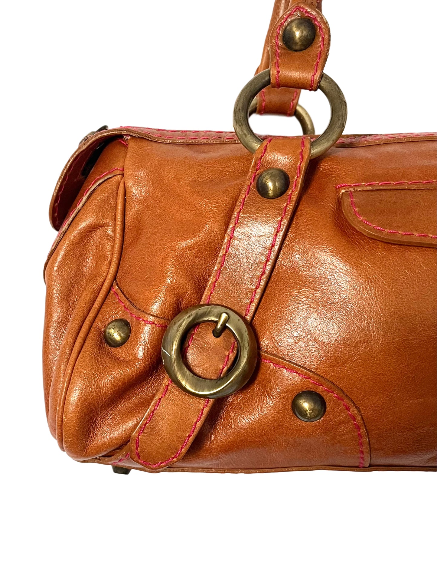Sac Baguette Vintage Cuir Véritable Camel & Mordoré - Boho Chic - Made in Italy (S/M)
