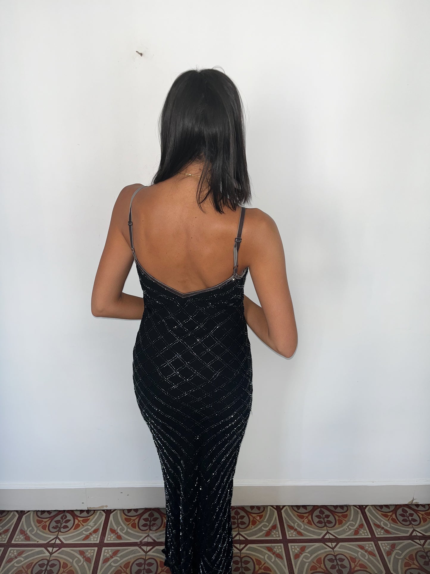 Robe de soirée vintage longue à fines bretelles – Taille 36/38