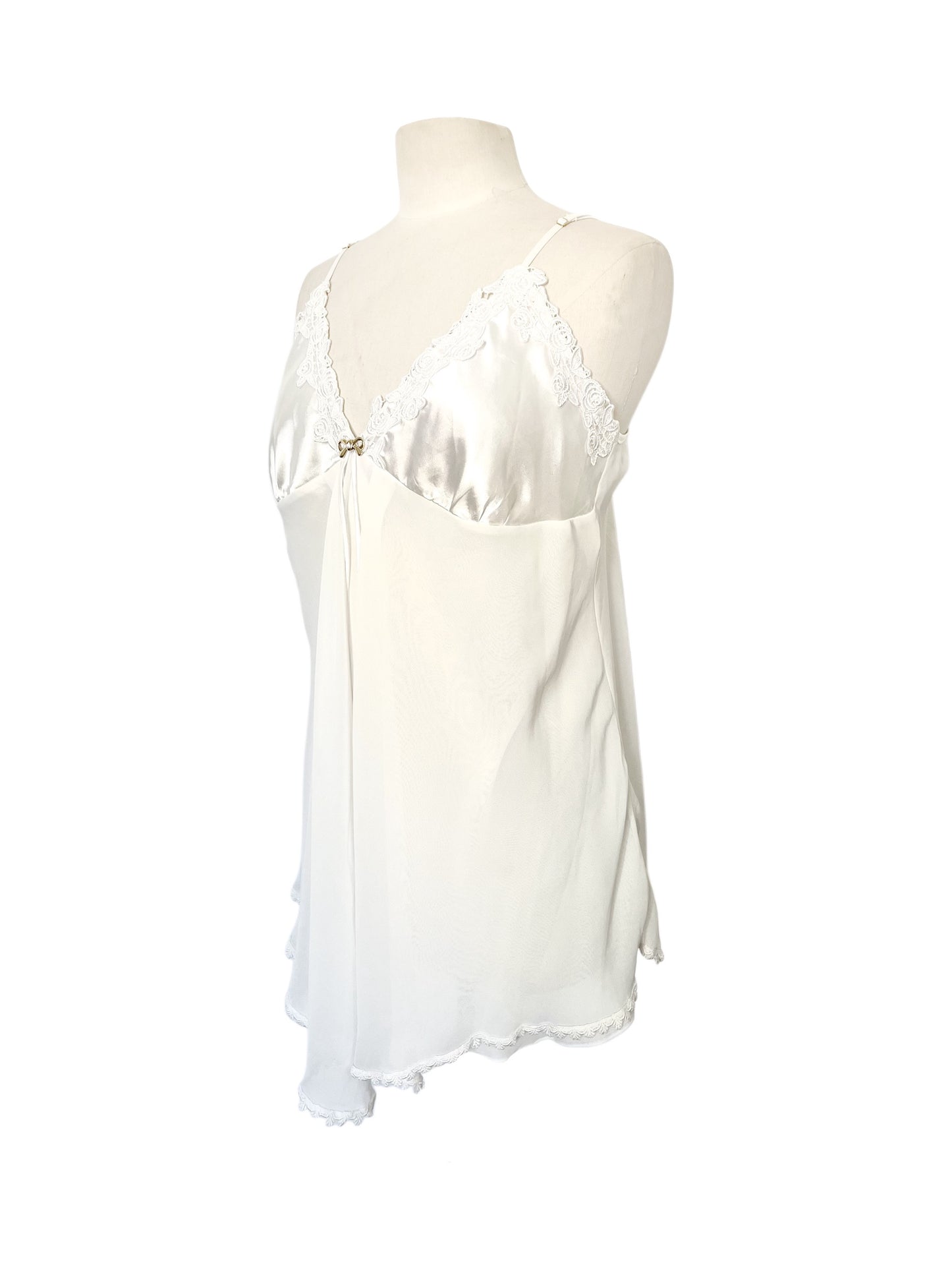 Top Tunique Esprit Lingerie Satin Blanc Nacré & Mousseline — taille 40/42 — coquette / boudoir chic / Y2K