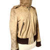 Blouson Aviateur Vintage Cuir Beige Patiné Col XXL — T. 40/42 (46 IT) — Made in Italy