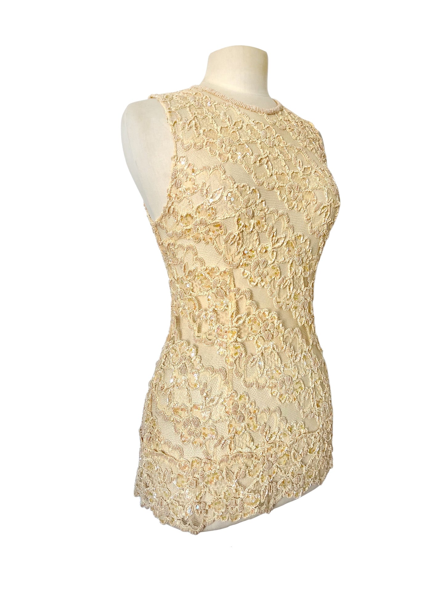Top de cérémonie vintage brodé de perles et sequins — (Chiné en Italie) — taille 36/38