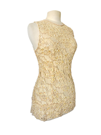 Top de cérémonie vintage brodé de perles et sequins — (Chiné en Italie) — taille 36/38