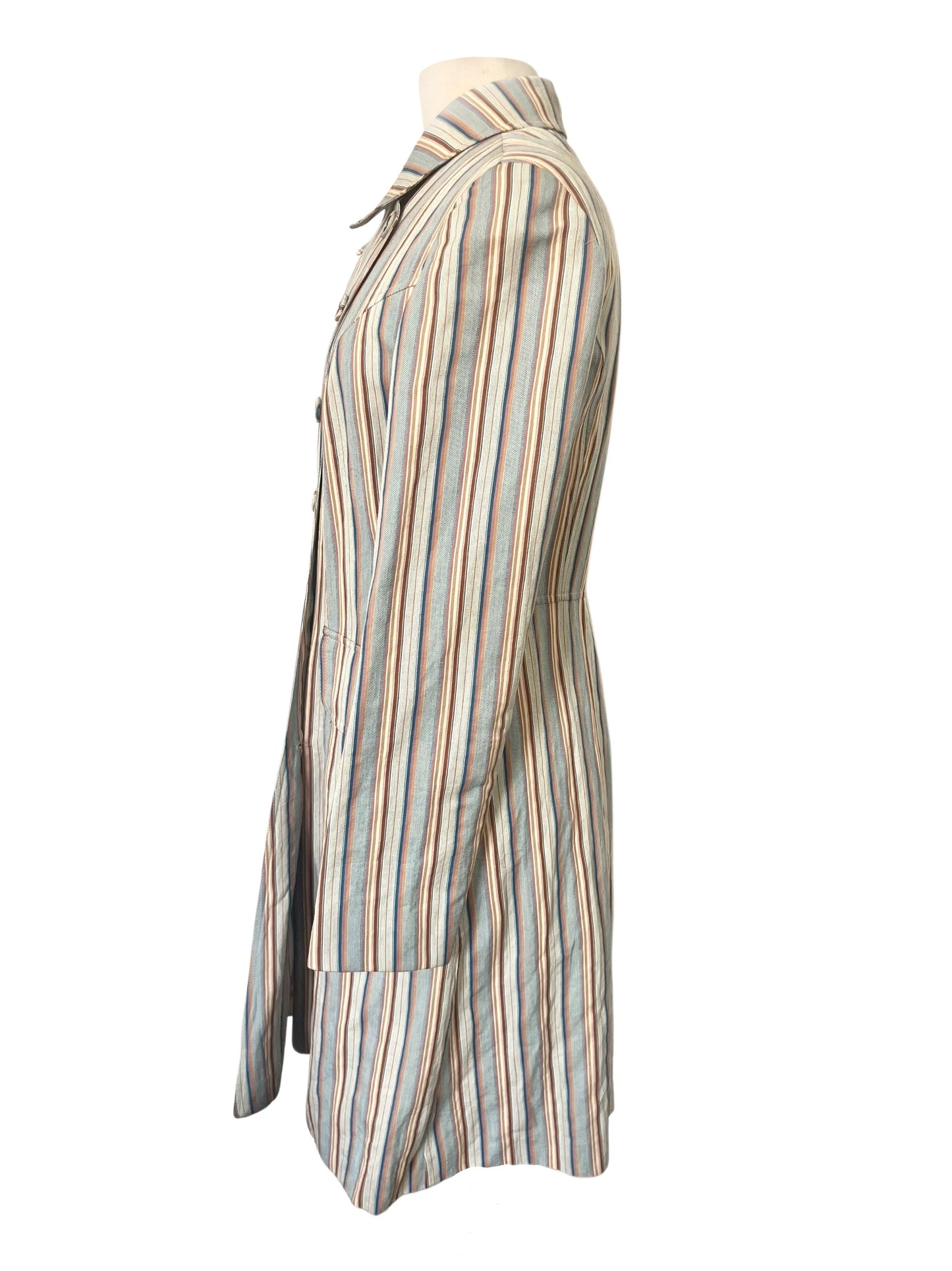 Manteau Long Léger à Rayures Pastel et Col Structuré — taille 38/40 — bohème chic / créateur