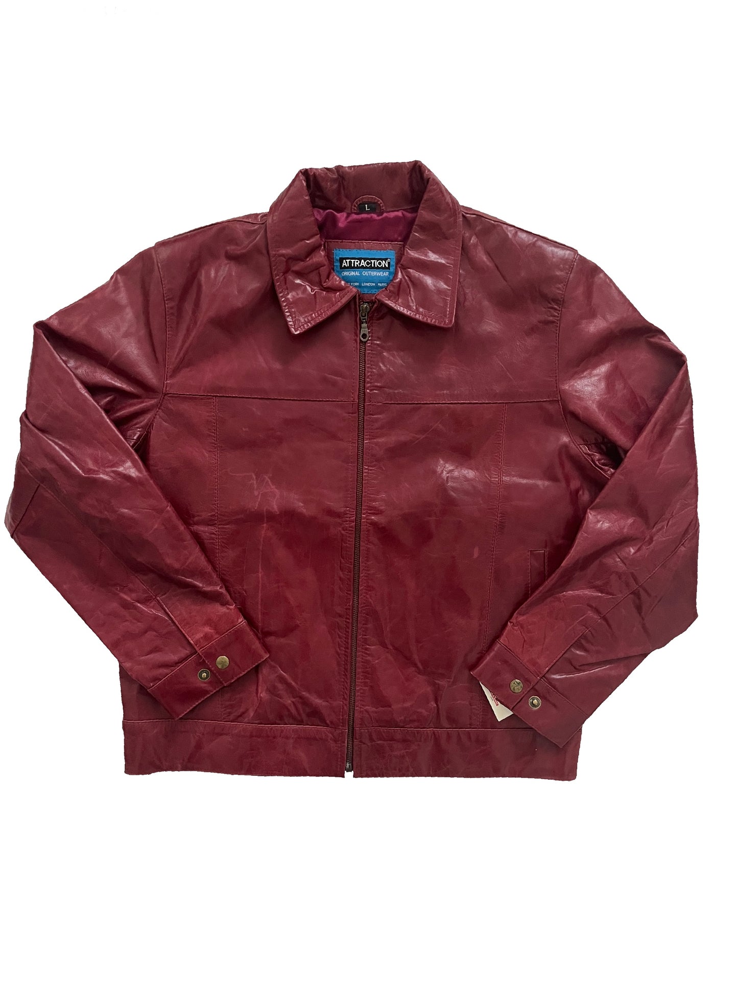 JAMIE – Veste vintage en cuir véritable bordeaux – Taille L