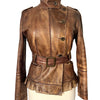 VESTE VINTAGE EN CUIR PATINÉ À VOLANT — TAILLE 38/40