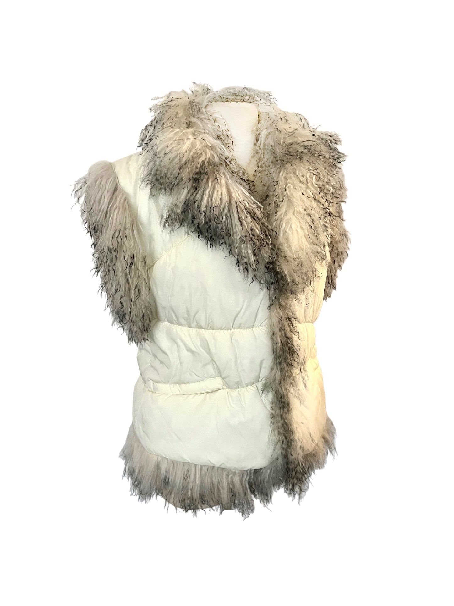 Gilet Afghan sans manches - Doudoune vintage blanche & fausse fourrure - 40/42