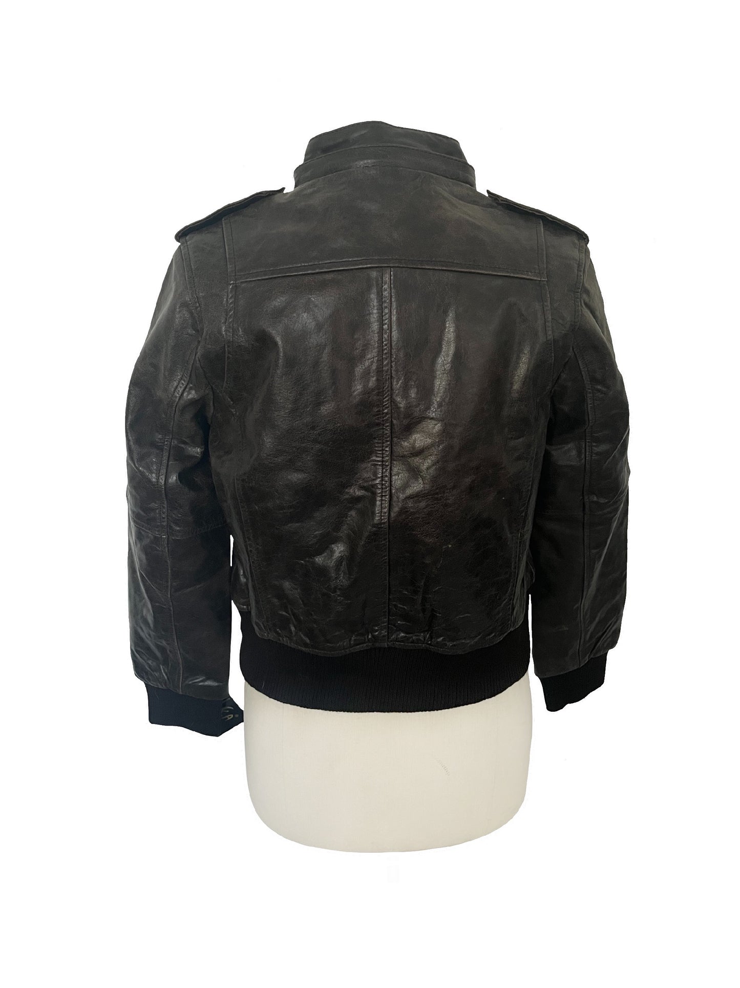 Jackie – Veste vintage en cuir véritable marron – Taille L