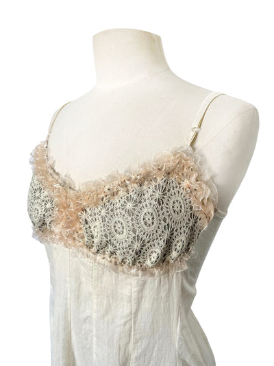 Top Nuisette Romantique Beige — 38/40 FR (M/L) — Dentelle, Coton et Mesh — Style Coquette Y2K