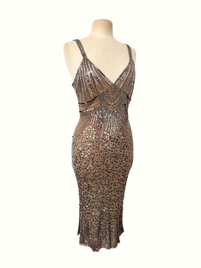 Robe de soirée vintage perlée & sequins – broderies élégantes, T42