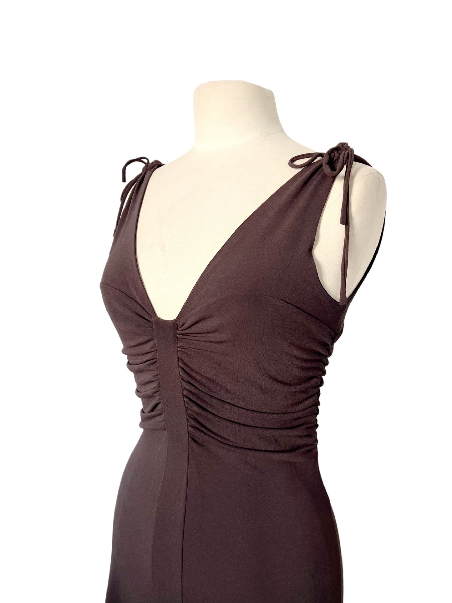 ROBE VINTAGE FRONCÉE MARRON -(MADE IN ITALY) - TAILLE 44 IT - 38/40 FR