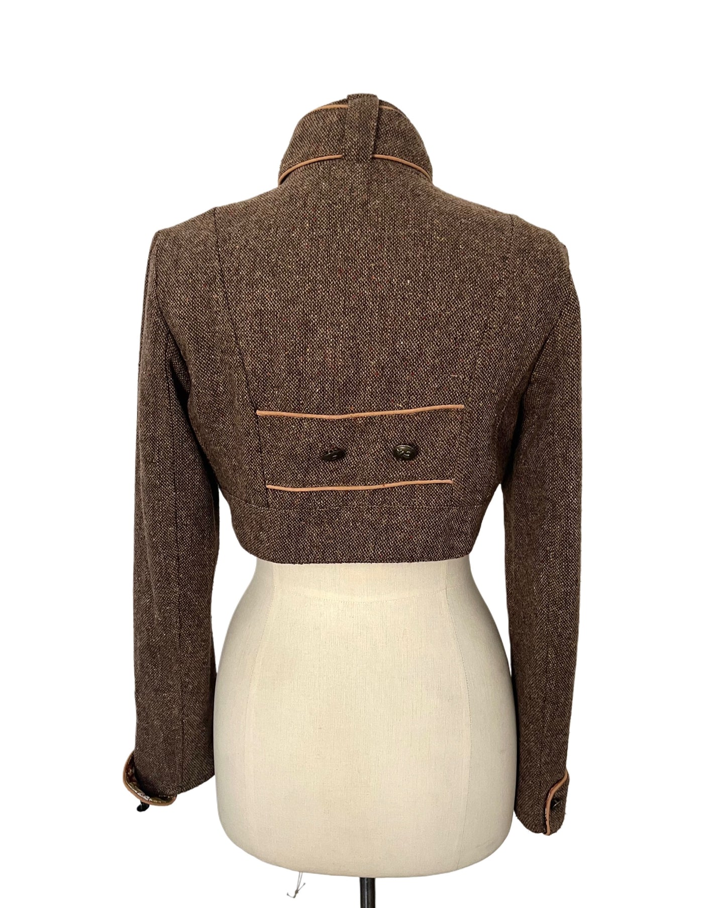 Veste vintage courte style officier en laine mouchetée – Taille L