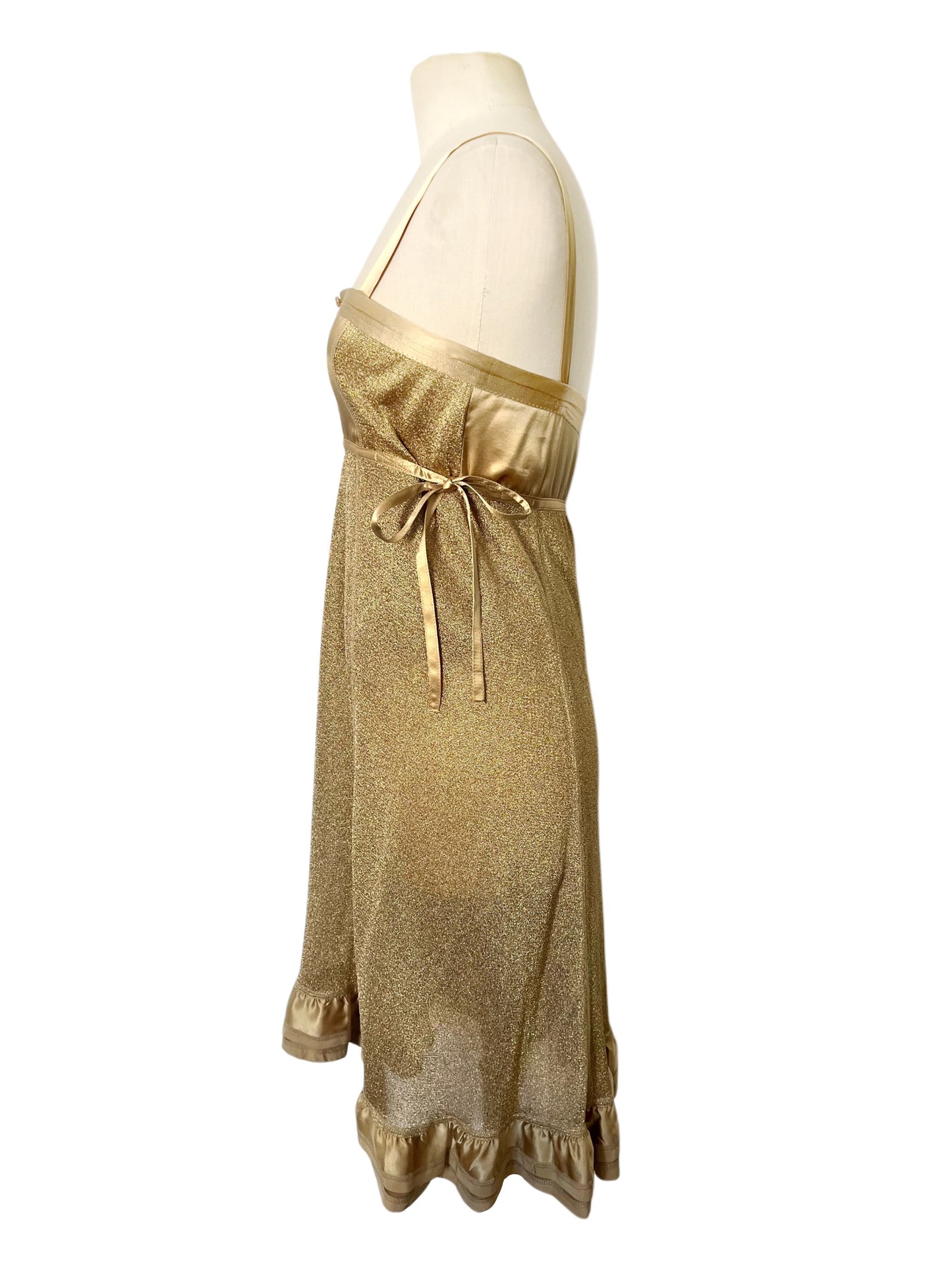 Robe babydoll vintage en lurex doré & satin — (Made in Italy) — taille 36/38