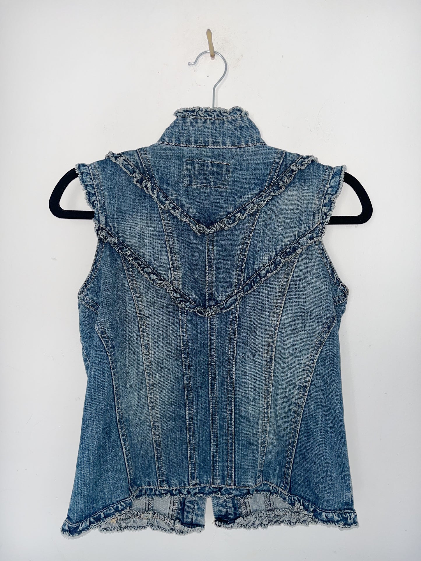 Veste vintage sans manches en jean style officier – Taille 36/38