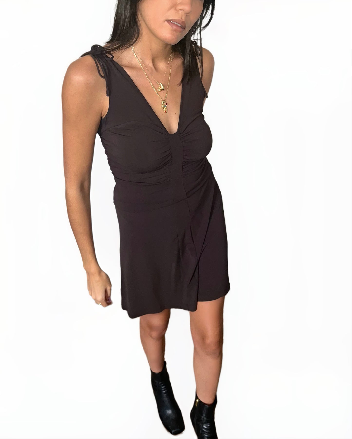 ROBE VINTAGE FRONCÉE MARRON -(MADE IN ITALY) - TAILLE 44 IT - 38/40 FR