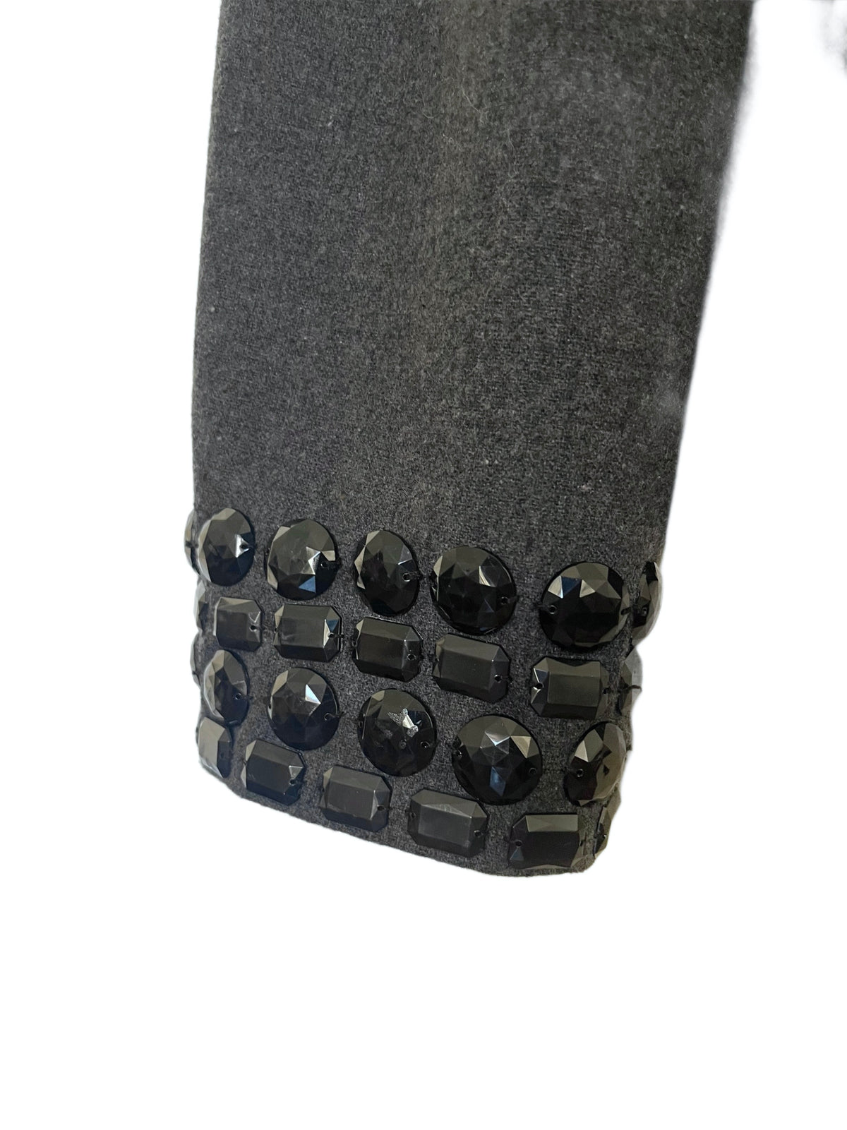 Veste Courte Style Caban Gris Anthracite Col Claudine & Poignets Gemmes Noires — T. 38