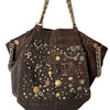 Grand sac bi-matière cuir & denim clouté — Très bon état — Format XL