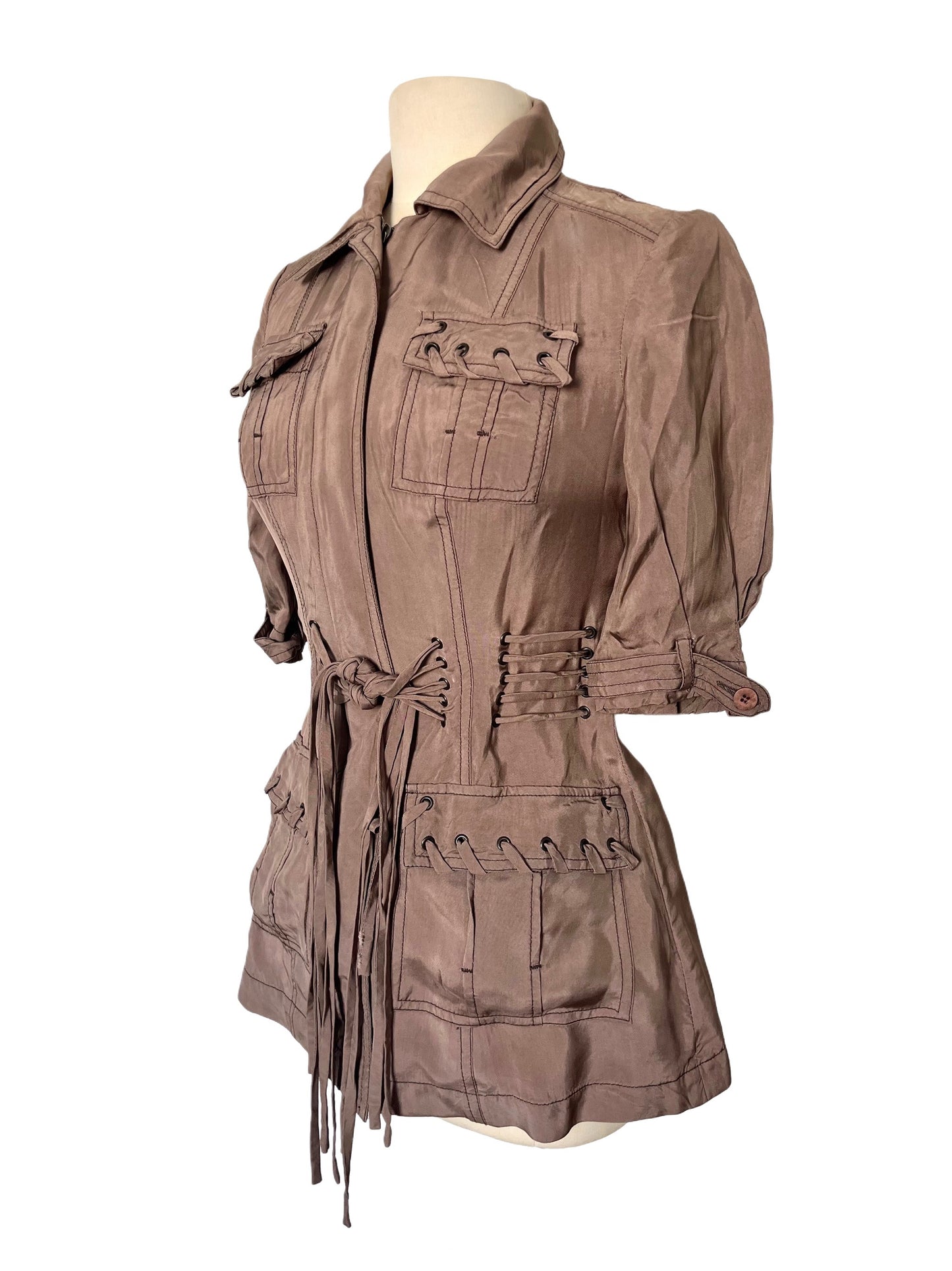 Chemisier Long Vintage Style Saharienne À Lacets — (Made In Italy) — Taille 36/38