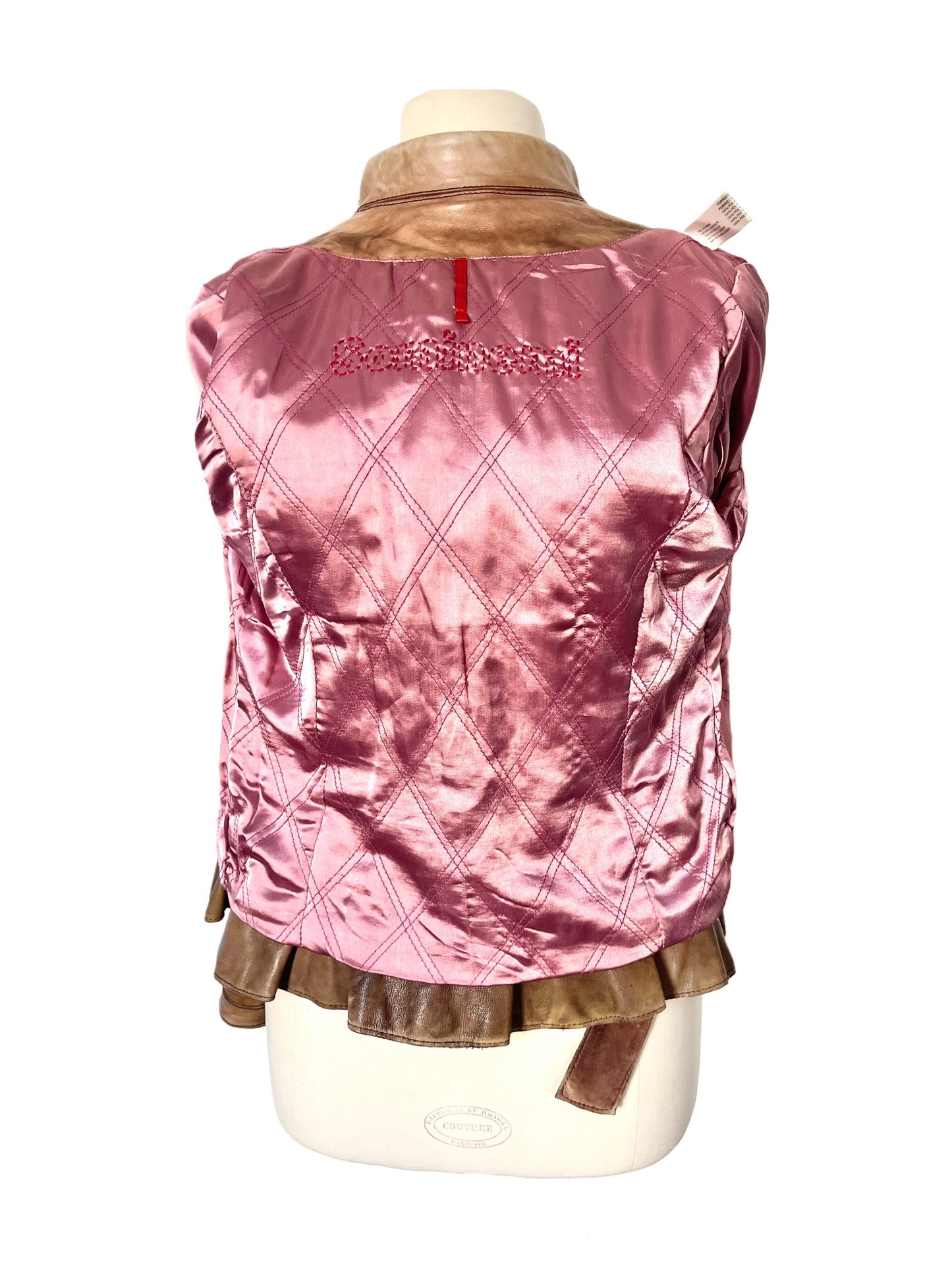 VESTE VINTAGE EN CUIR PATINÉ À VOLANT — TAILLE 38/40
