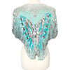 Top Vintage Papillon en Soie Turquoise & Sequins Argentés — taille 38 — Y2K / Glamour / Pièce de Fête