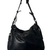 Sac à Main Francesco Biasa Demi-Lune Vintage en Cuir Lisse Noir — Bijouterie Argentée — Made in Italy