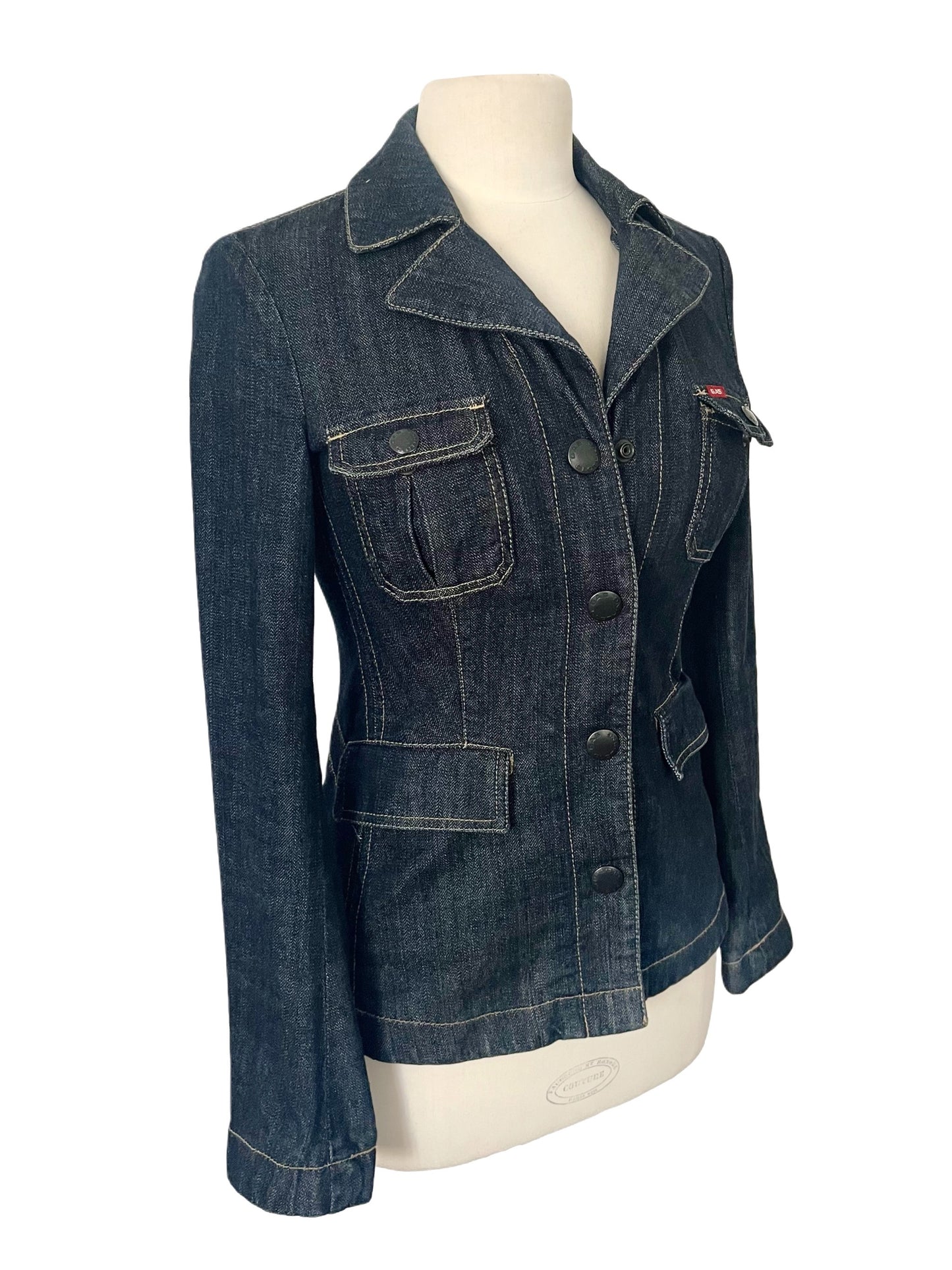 Veste Vintage en Denim Brut Cintrée à Boutons Pression — Taille S/36 — Denim premium