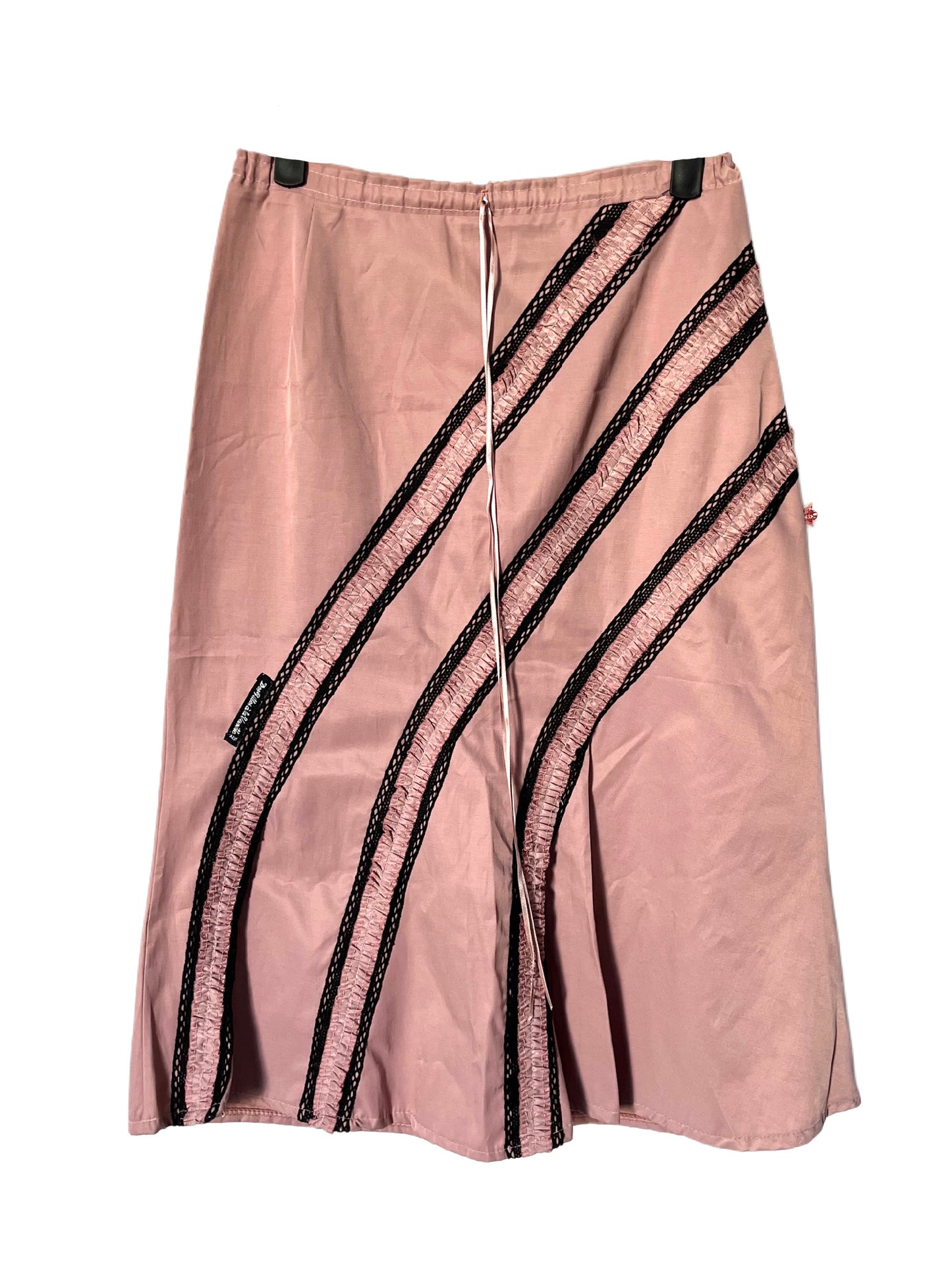 Jupe Trapèze Longueur Genoux Vieux Rose & Dentelle Noire Style Coquette — T. 34/36