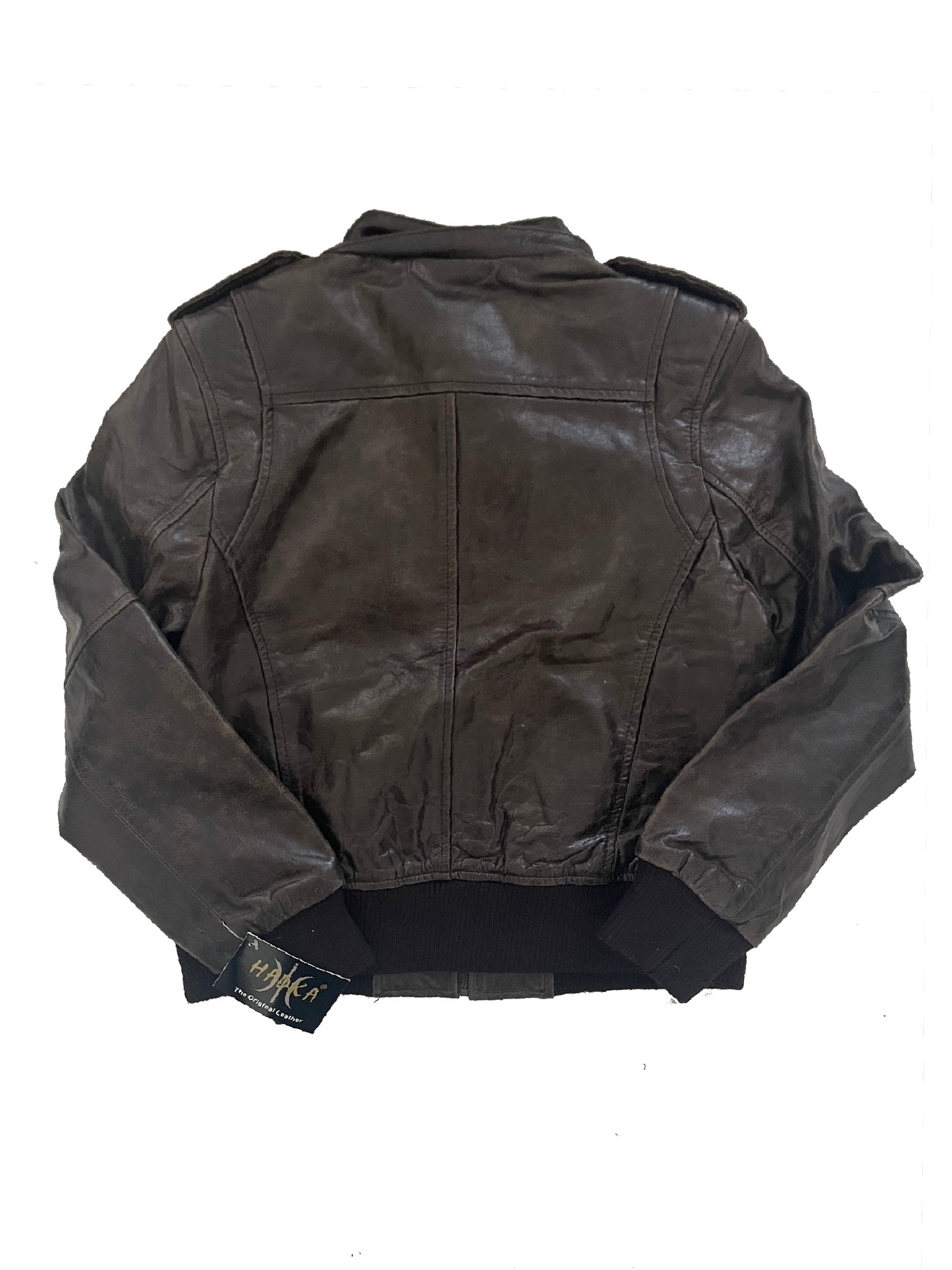 Jackie – Veste vintage en cuir véritable marron – Taille L