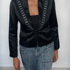 Veste habillée noire en satin avec crochets style corset – Made in Italy – Taille 38/40