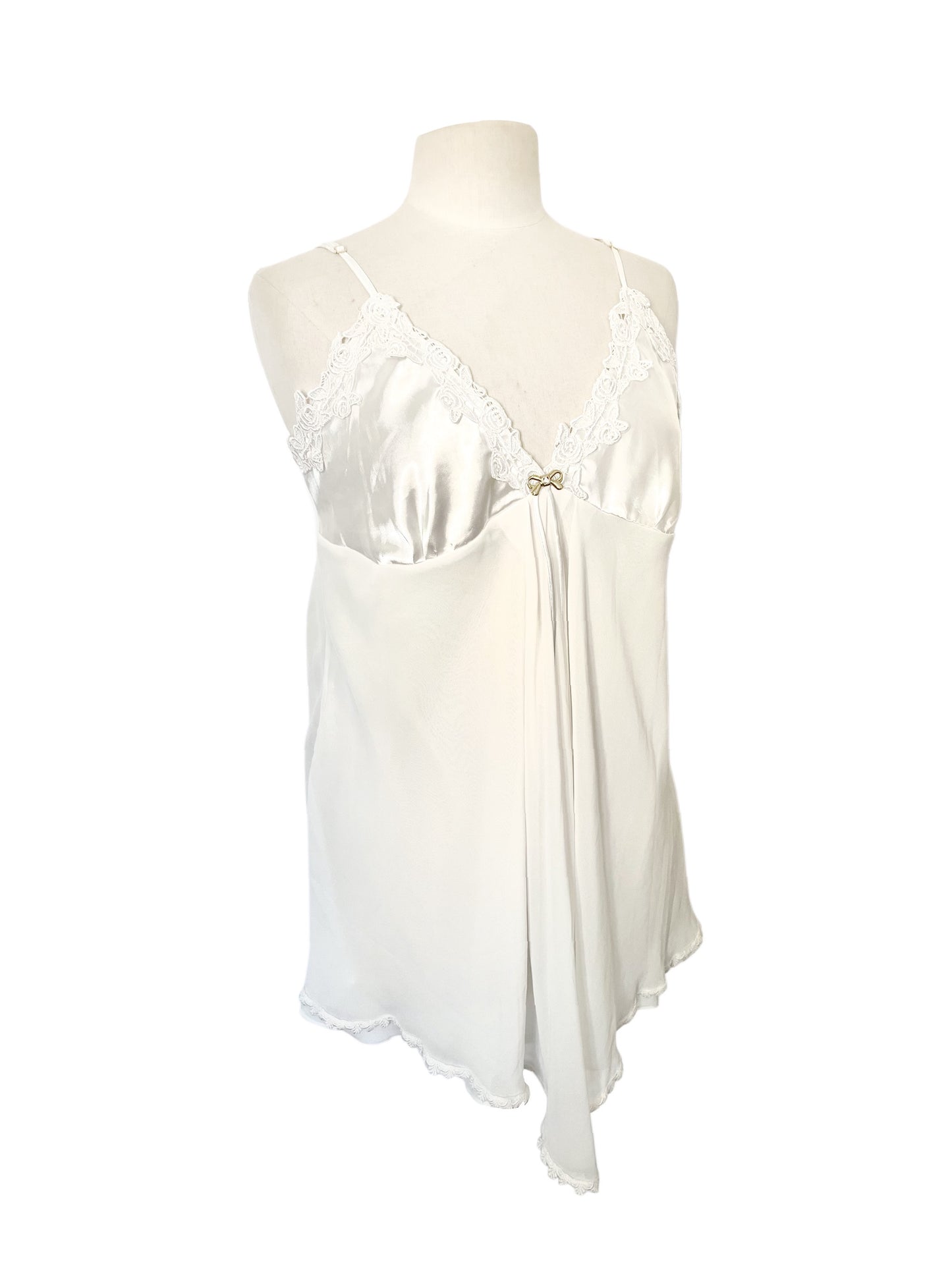Top Tunique Esprit Lingerie Satin Blanc Nacré & Mousseline — taille 40/42 — coquette / boudoir chic / Y2K