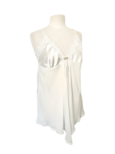 Top Tunique Esprit Lingerie Satin Blanc Nacré & Mousseline — taille 40/42 — coquette / boudoir chic / Y2K