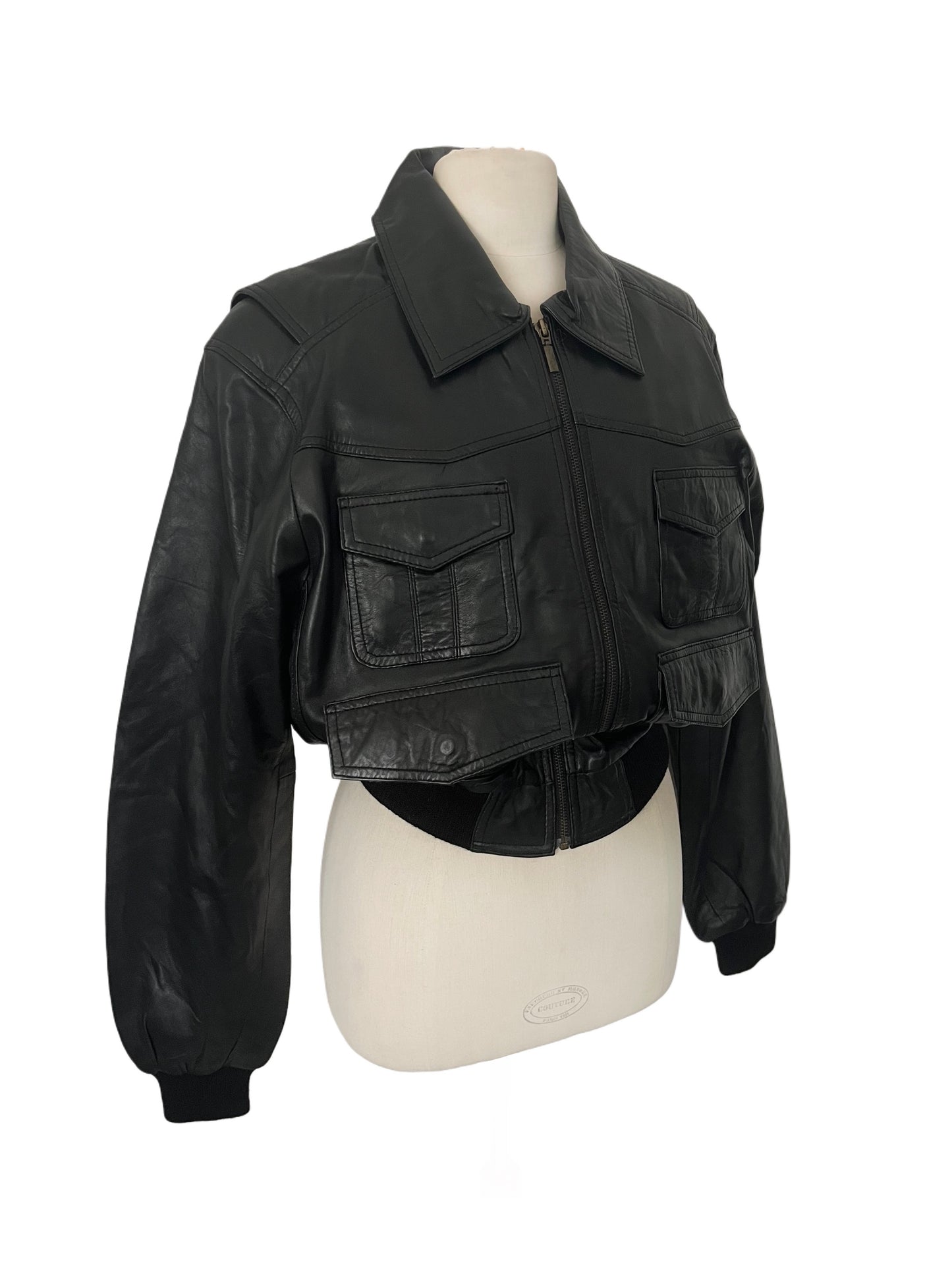 Dara – Veste bomber vintage oversize en cuir noir véritable (unisexe)