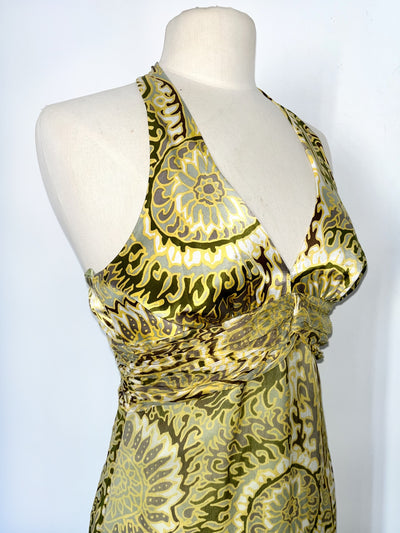 Robe vintage dos nu 100 % soie multicolore – Taille S/36