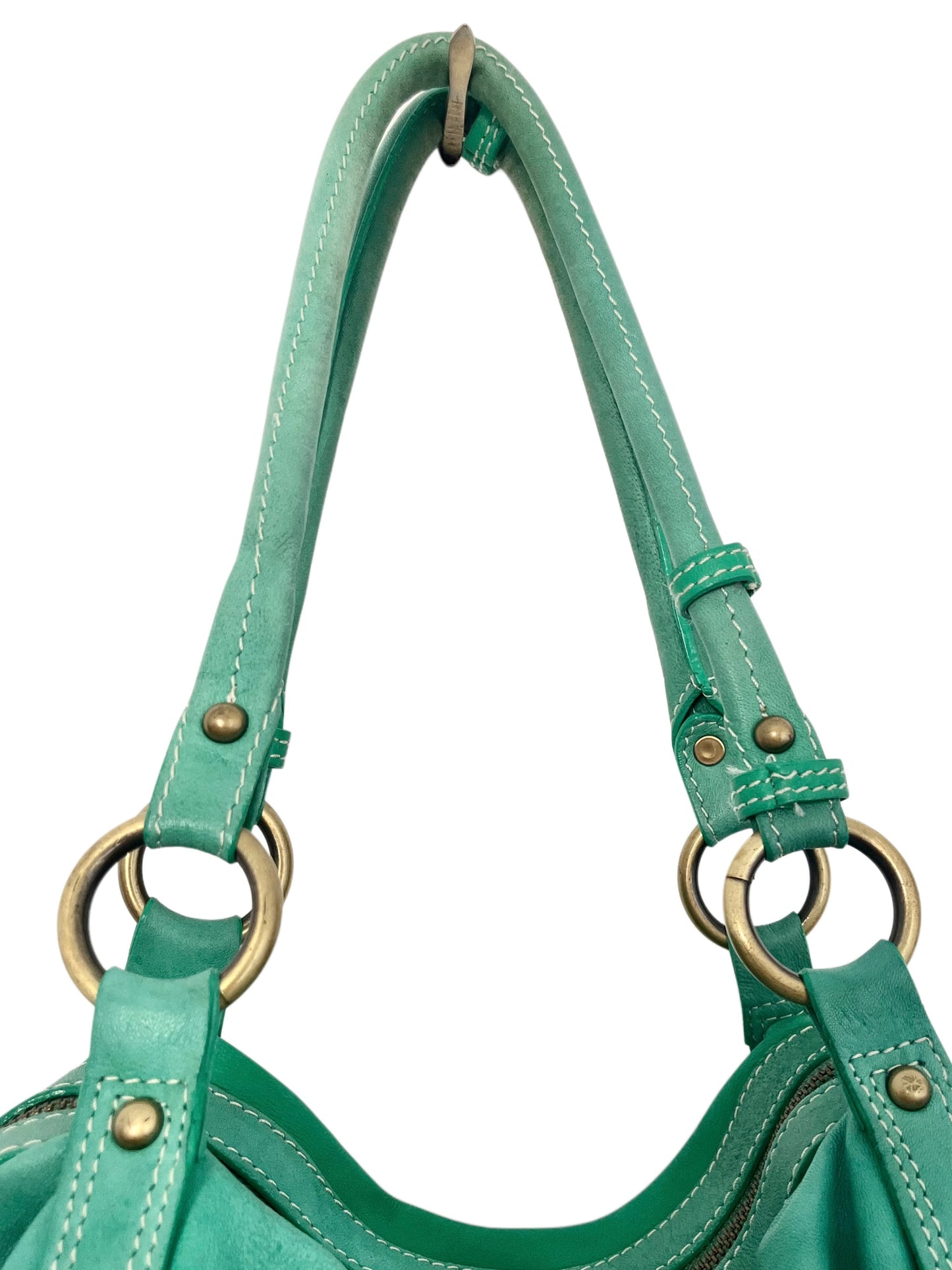 Sac à Main Fourre-Tout en Cuir Vert Turquoise — Format Medium — Style Vintage / Bohème