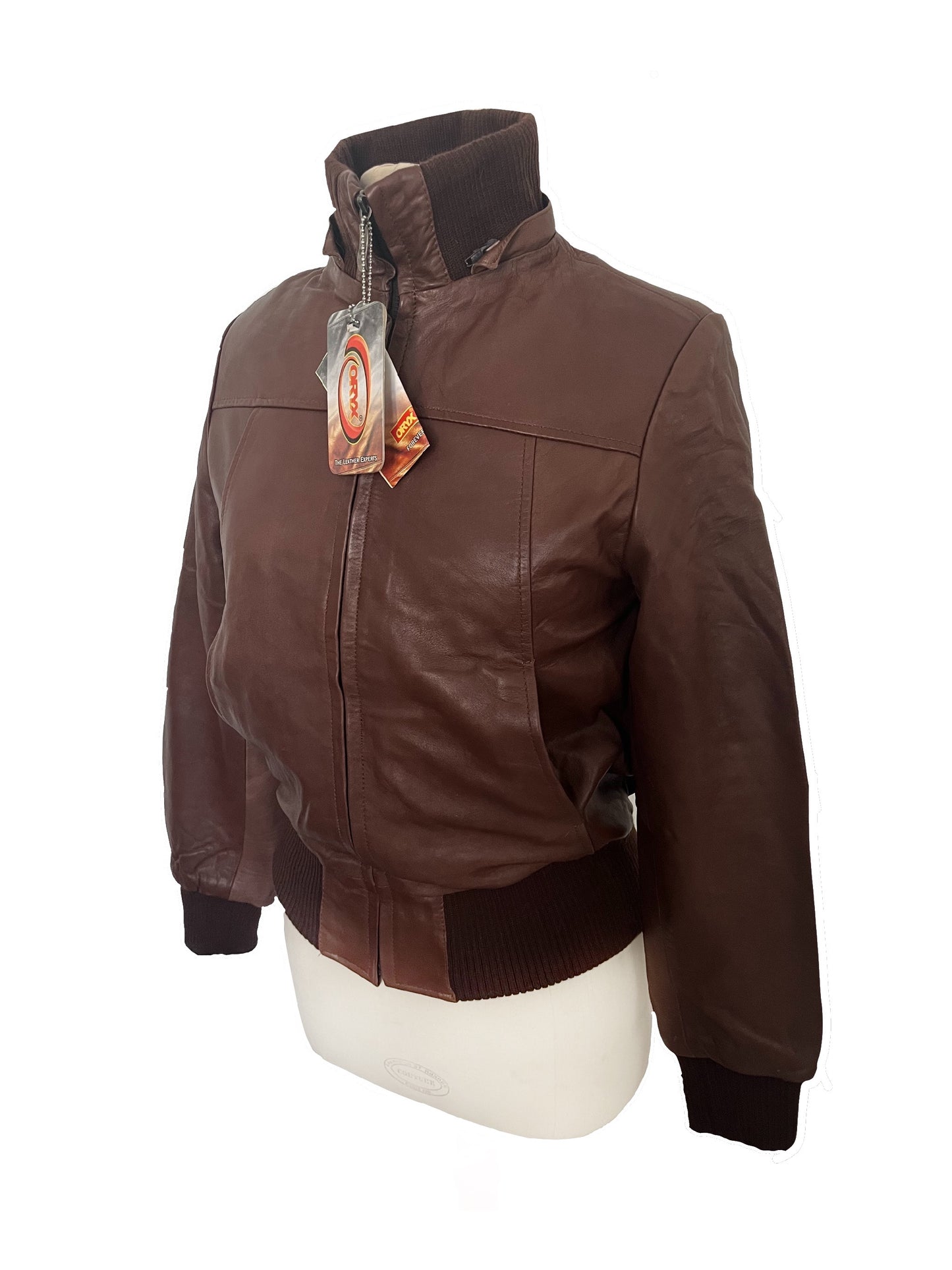 ASHTON – Blouson vintage en cuir véritable noisette – Taille L