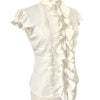 Blouse Vintage à Col Montant & Volants — ( Made in Italy ) — Taille 38/40 —  Néo-Romantique
